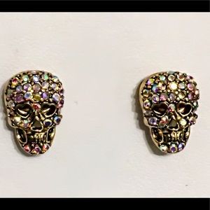Betsey Johnson Gold Skulls and Roses Earrings